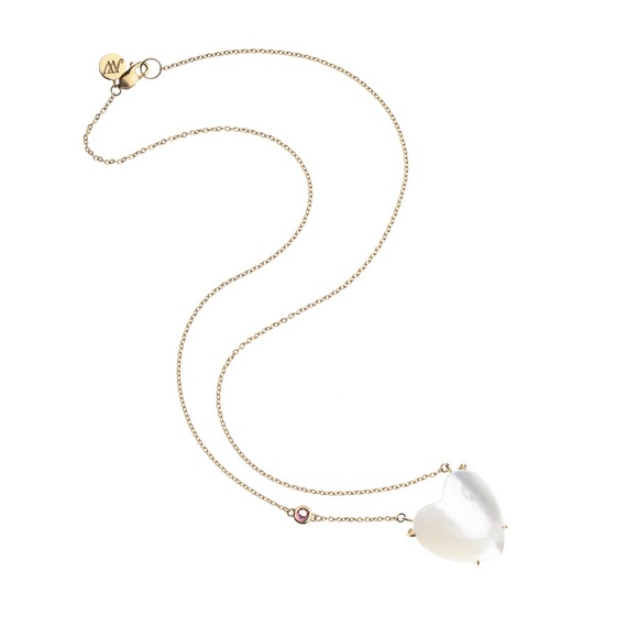 Jane Win LOVE Carved Heart Necklace with 10KT Gold Setting/Mother of Pearl. - Picture 2 of 2